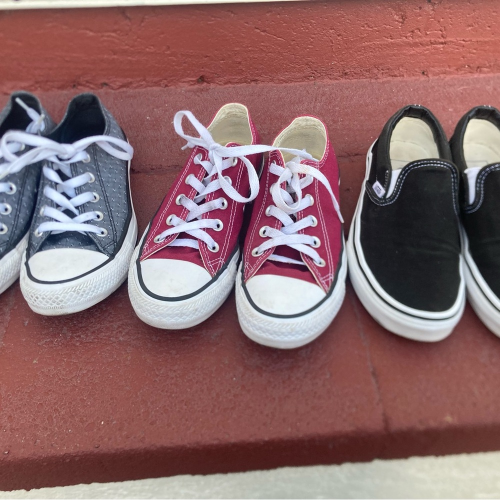 Converse Red, Gray, and Black Sneakers Trio